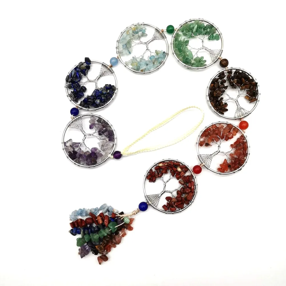 Reiki Healthy Natural Mineral Crystal Gravel Tree Of Life Craft Pendant Door Window Decoration Hanging Car Interior Ornament
