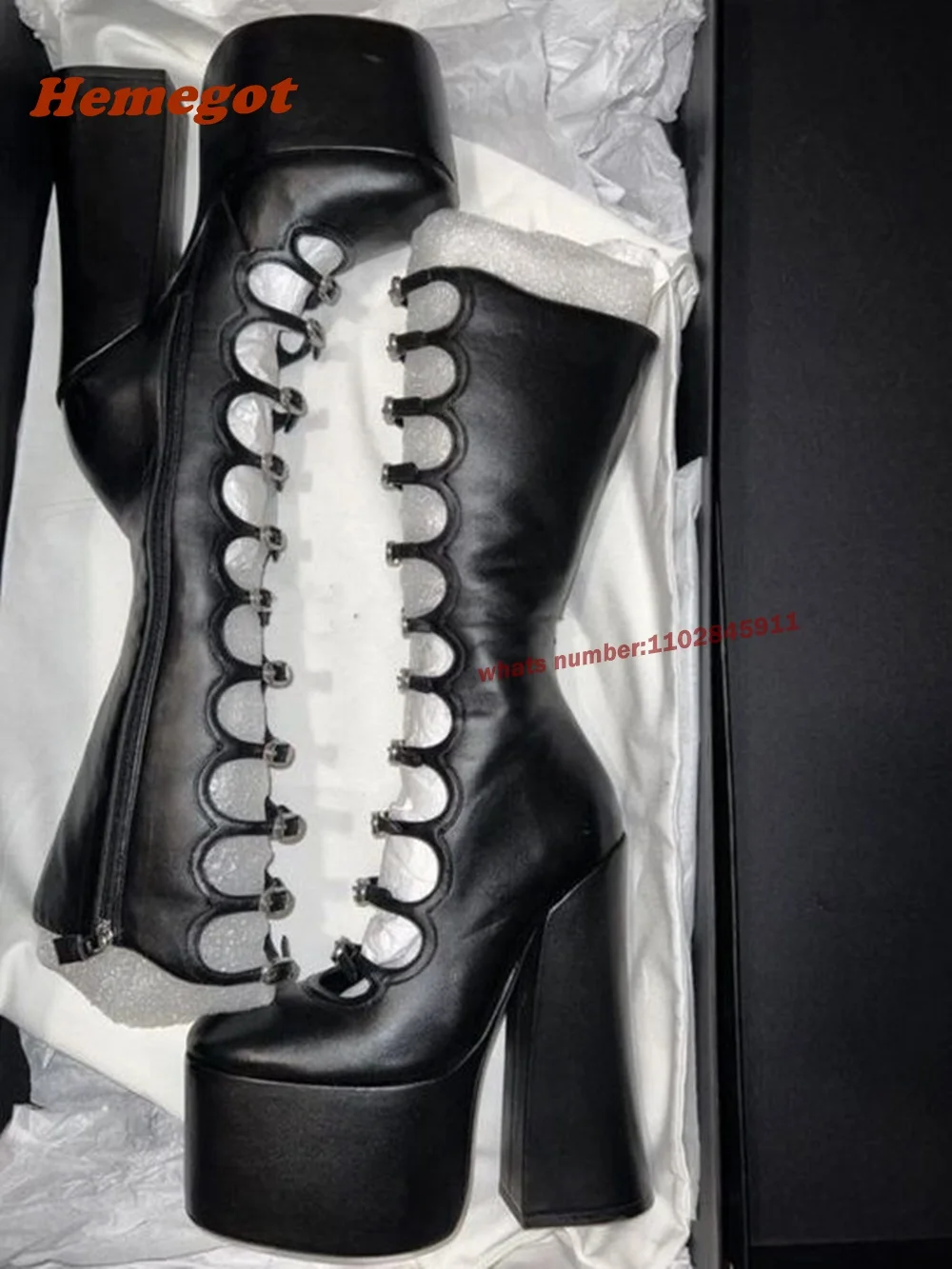 Ботинки розовые на толстой подошве с боковой молнией квадратный каблук