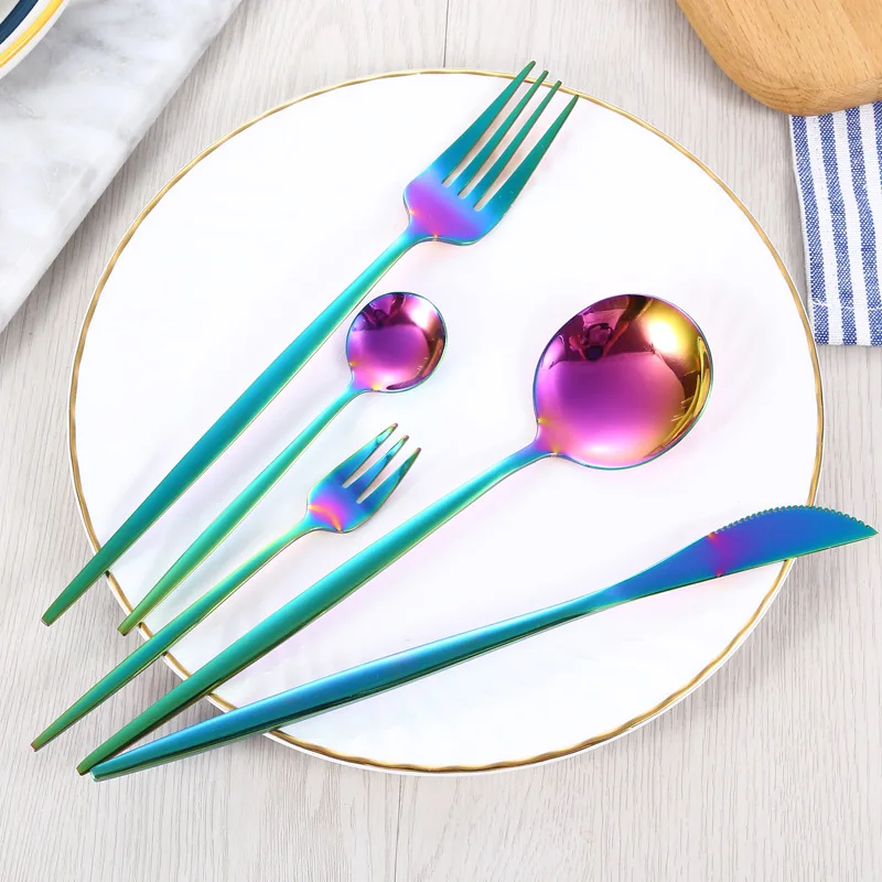

5Pcs Dinnerware Spoon and Fork Set Stainless Steel Color Dining Table Set Utensils Gold Kitchen Accessories Food Cutlery