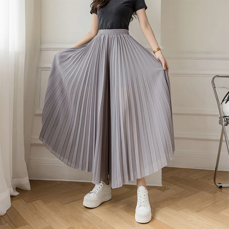 

Ice Silk Wide Leg Pants Women's Summer Thin, Loose And Sagging Chiffon Pleated Skirt, Casual And Versatile 9-point Large Hem