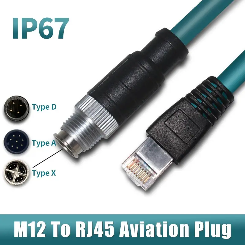 

RJ45 to M12 8Pin A-type X-type Coding Connector Double-shielded Drag Chain Network Cable 4Pin D-Code Plug IP67 M12 to RJ45 Cord
