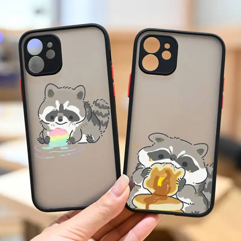 Cute Animal Raccoon Phone Case for iPhone 11 12 13 14 Pro Max 7 8 Plus Mini SE X XR XS Max Cartoon Transparent Cover Fundas Bags
