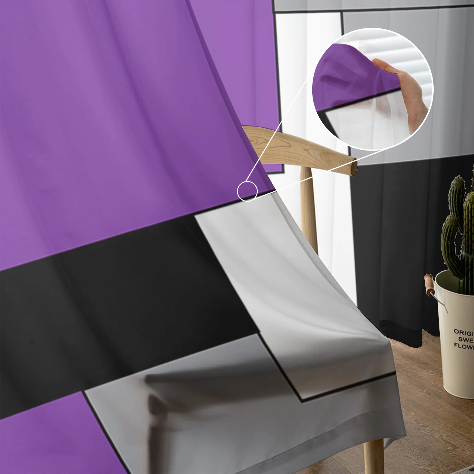 Фиолетовые черные серые Лоскутные шторы в средневековом стиле с абстрактным