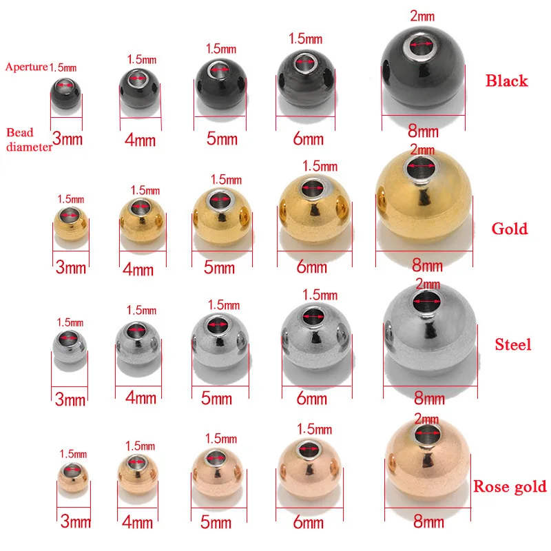 3-8mm 100pcs Gold Through Hole Stainless Steel Spacer Beads Round Pendant Connectors For DIY Earring Jewelry Making Accessories