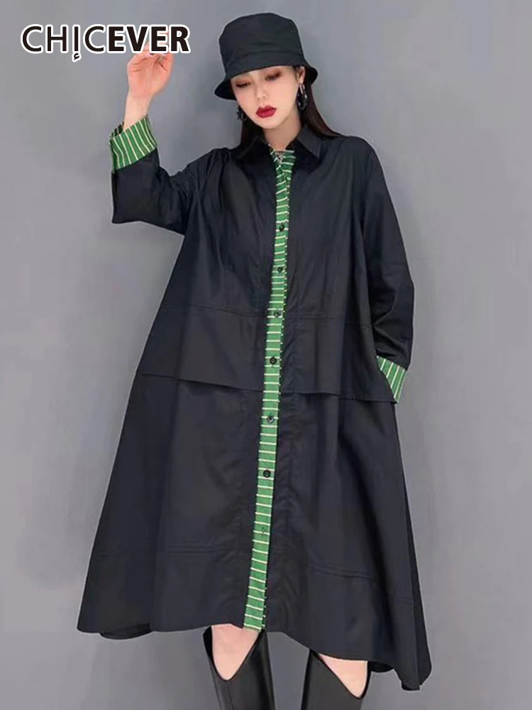 

CHICEVER Casual Jacket For Women Lapel Long Sleeve Patchwork Folds Single Breasted Temperament Jackets Female Spring Clothing