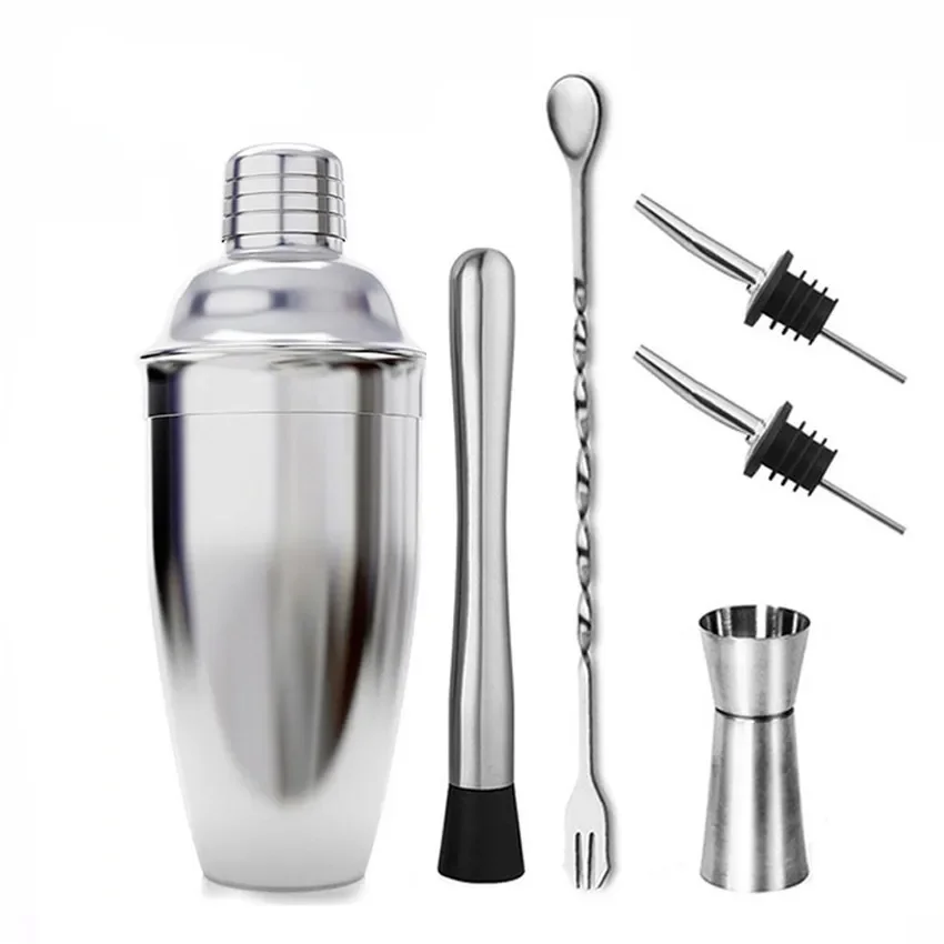 

Bottle Luxurious 6 In 1 Stainless Steel Cocktail Shaker Mixer Wine Boston Shaker for Bartender, Drink Party, Bar Tools with 550M