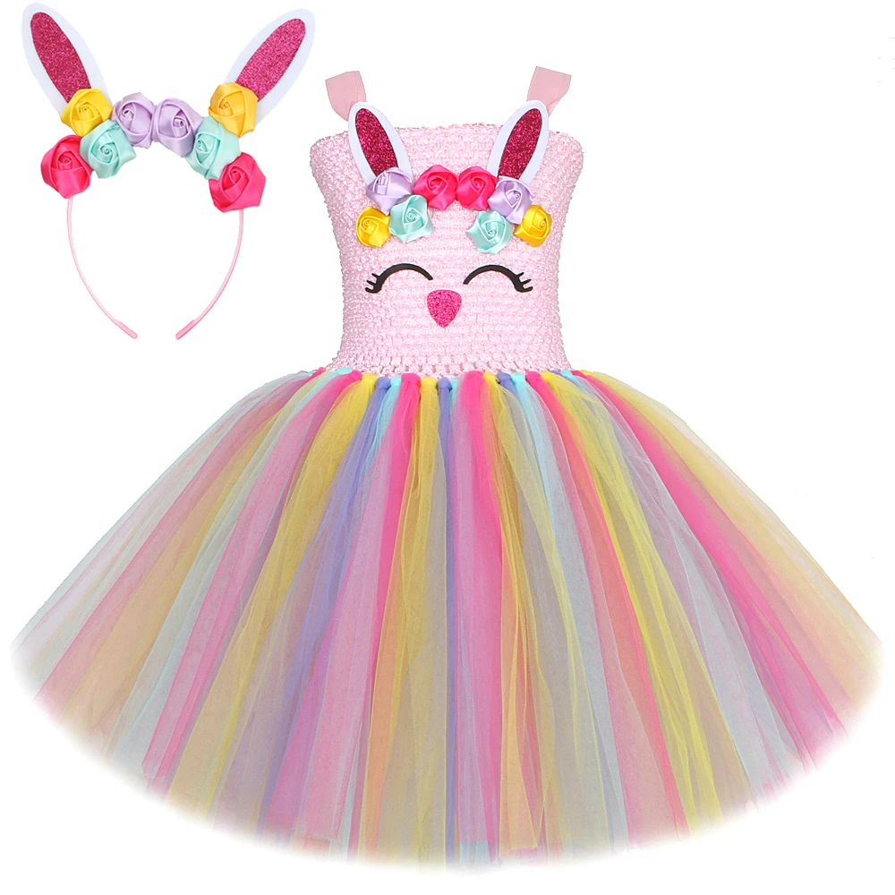 Детские радужные костюмы кролика для девочек на Хэллоуин пасхальные праздничные