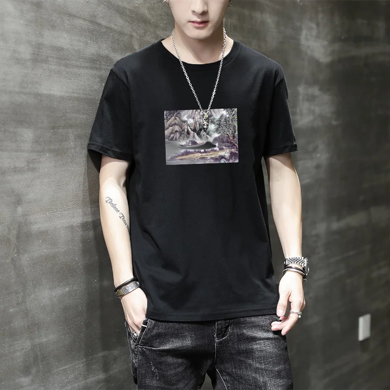 

Мужская одежда 2024, мужские футболки с коротким рукавом, удобные повседневные футболки, мужские летние топы с рисунком пейзажа, футболки размеров