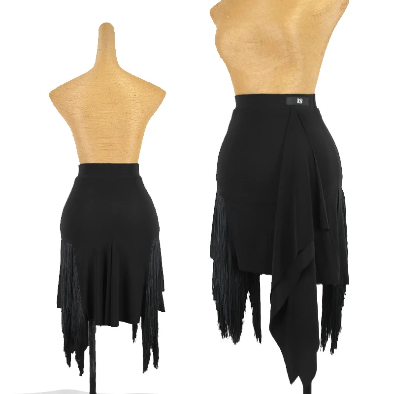 

New Latin Dance Skirt Training Clothes For Women Adult Irregular Tassel Skirt Professional Rumba Tango Fringe Half Dress DQL6722