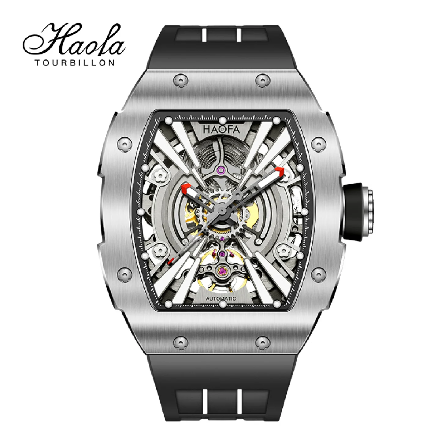 

Haofa Automatic Mechanical Watch For Men Sapphire Luminous Skeleton Self Wind Man Watch Men 80H Stainless Steel Watches 1907