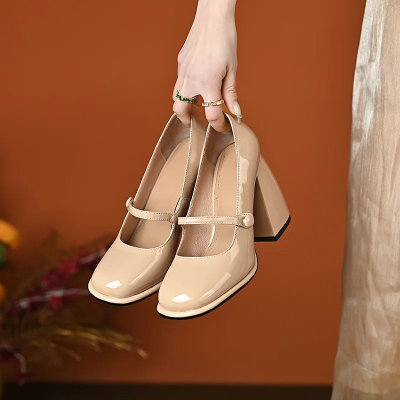 women party dress OL shoes spring summer shoes classic Mary Janes brand shoes patent leather pumps woman thick high heels pumps