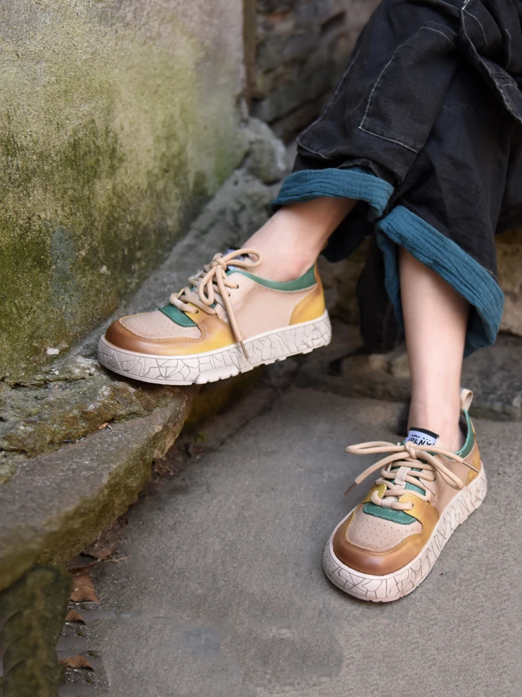 

Artmu Genuine Leather Flats Women White Shoes Vulcanize Breathable Dirty Shoes Leisure Concise Ladies Platform Shoes Original