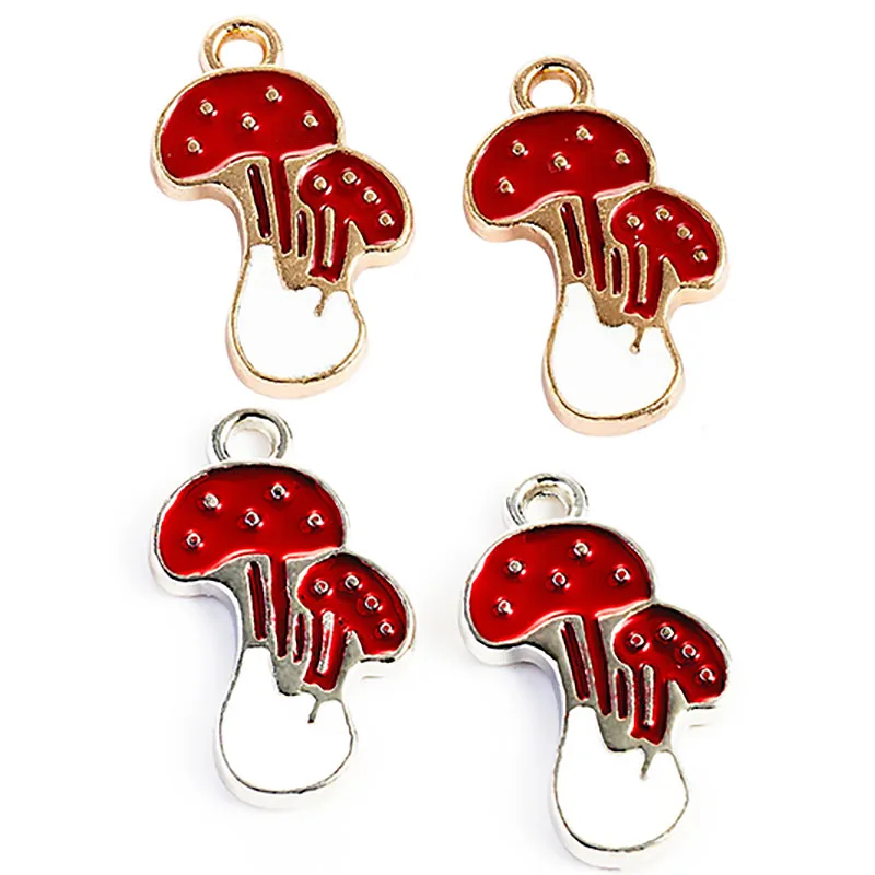 

WZNB 10Pcs 19x21mm Enamel Mushroom Charms for Jewelry Making Earring Pendant Bracelet Necklace Accessory Diy Material Wholesale