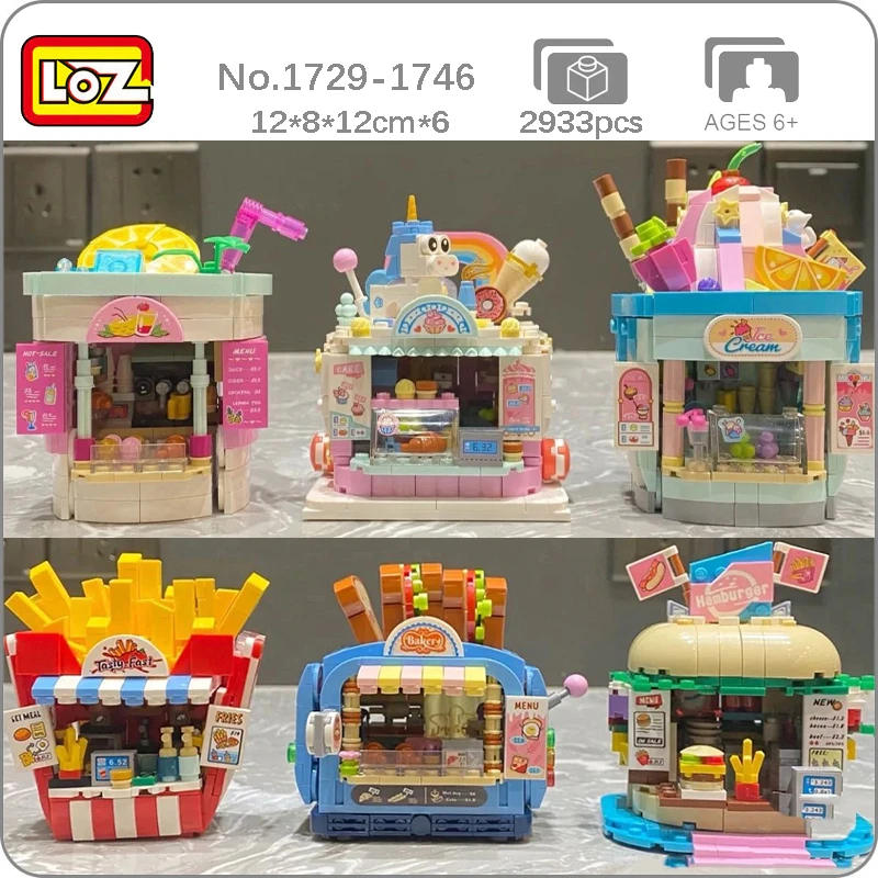 

LOZ Amusement Park Beverage Hamburger Cake French Fries Ice Cream Bread Shop Restaurant Mini Blocks Bricks Building Toy no Box