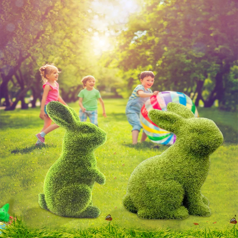 

Искусственное растение, зеленые флокированные игрушки-кролики, трава ручной работы, газон, животное, Пасхальный кролик, украшение для дома, сада, украшение для окна, подарок