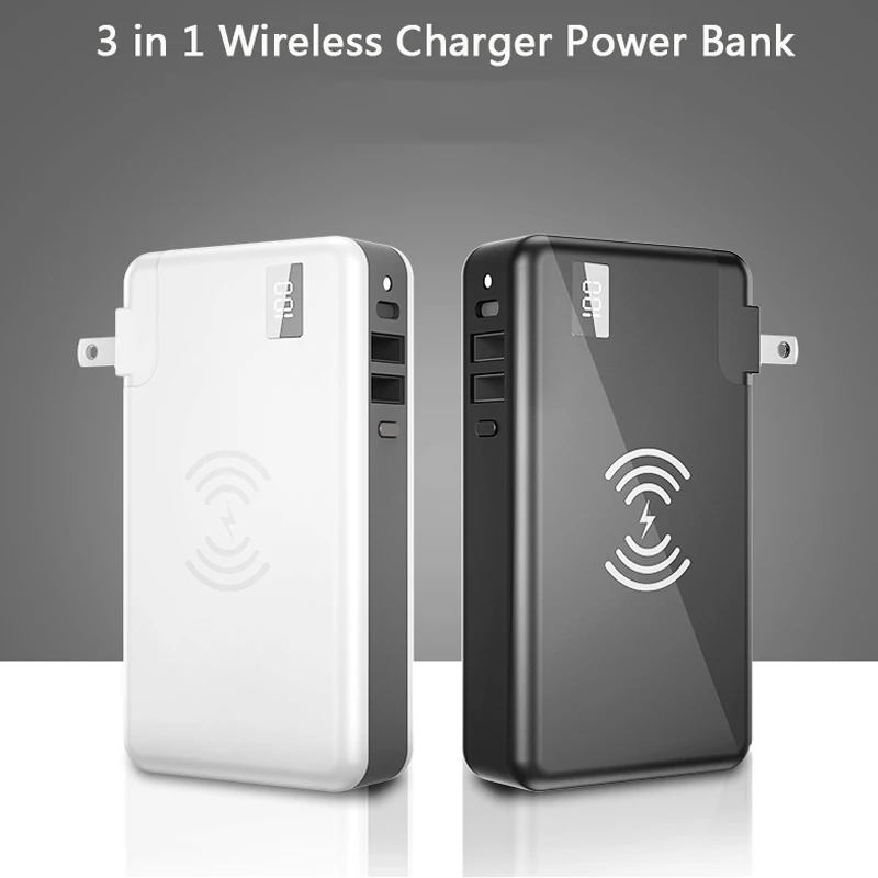3 in 1 Wireless Charger Power Bank 10000mAh with AC Plug QC PD 3.0 Fast Charging Powerbank for iPhone 14 Huawei Xiaomi Poverbank