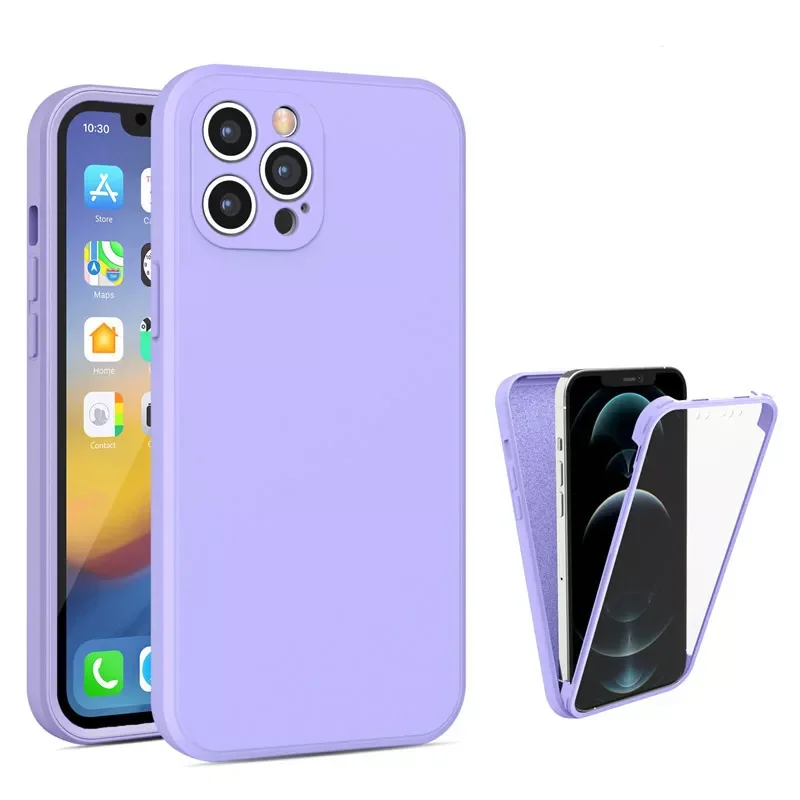 

Luxury 360 Full Body Front Screen+Back Silicone Phone Case For iPhone 13 11 12 Pro Max XS XR 7 8 Plus SE Shockproof Bumper Cover