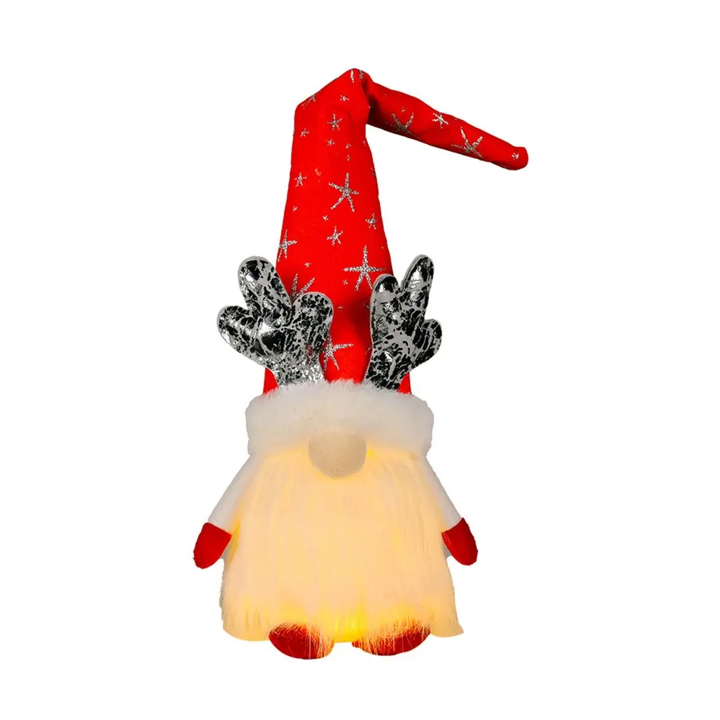 

Gnomes Plush Dolls With Light Seated Faceless Doll Wearing Long Antlers Hat Swedish Tomte Gnome Christmas Decorations