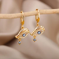 aesthetic fish shape star evil eye earrings for women cubic zirconic eye fatima hand drop earrings korean fashion jewelry 2022