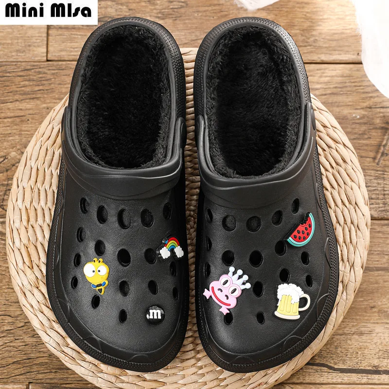 

Winter Men Women Warm Furry Slippers Unisex Concise Indoor Home Cotton Shoes Men Casual Fluff Slides Plush Fur Clogs Eur 45