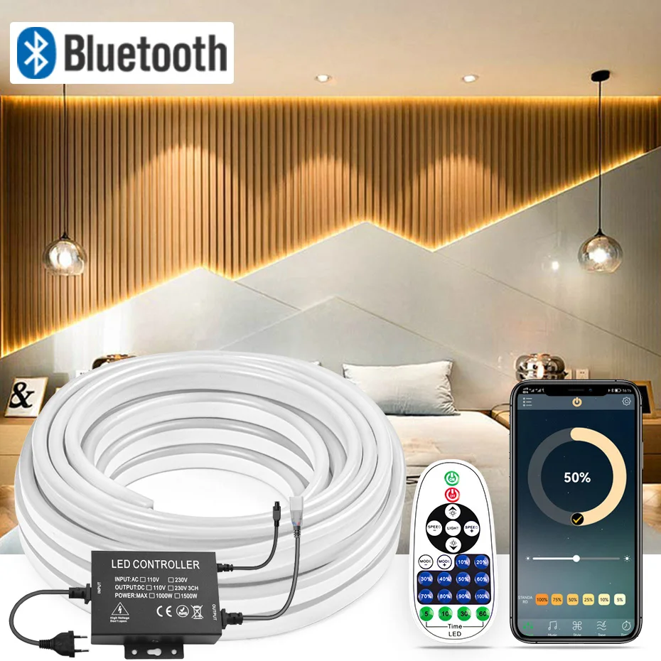 

LED Neon Strip Light AC220V 120LEDs/M Flexible Tape IP67 Waterproof Dimmable Led Ribbon SMD2835 Warm/White For Home Decoration
