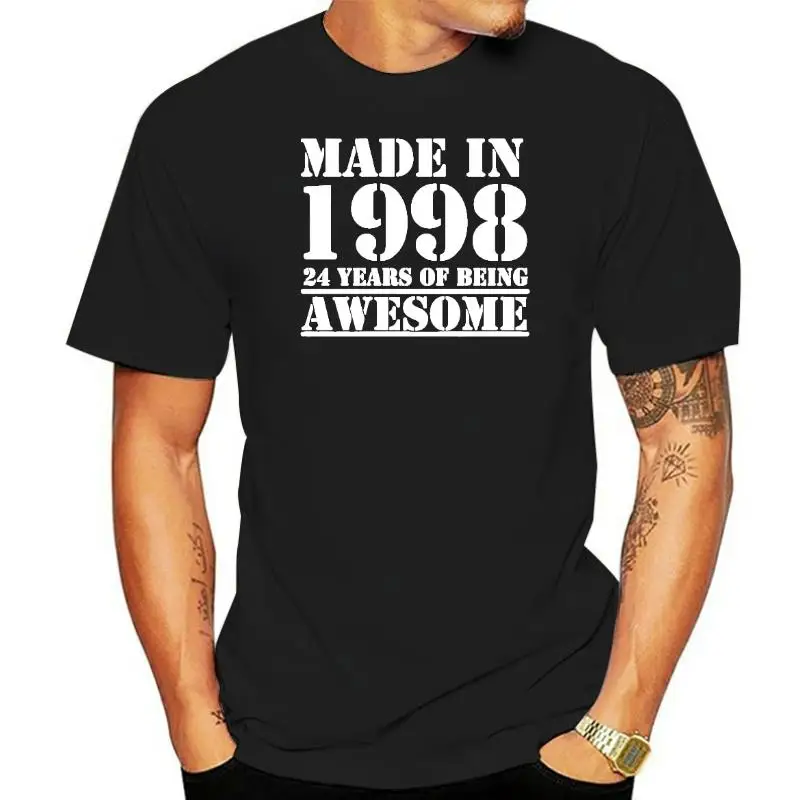 

Funny Made In 1998 24 Years of Being Awesome T-shirt Birthday Print Joke Husband Casual Short Sleeve Cotton T Shirts Men