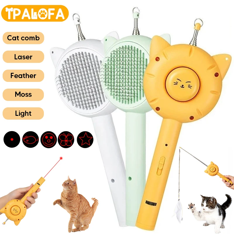 Pet Grooming Comb Cat Hair Brush Cat Stick Toys For Kitten Playing Cat Laser Toy Multifunctional Pets Products Cat Accessories
