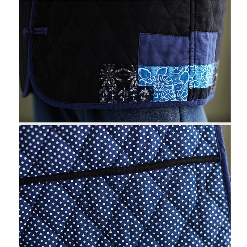 Balonimo Retro Patch Padded Jacket Cardigan Thickened Cotton Coat Women's Loose Casual Button Up Clothes Winter Quilted Parkas
