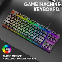 mini 87 key mechanical feel gaming keyboard usb wired colorful backlit keyboard rgb backlight ergonomic office keyboard gamer