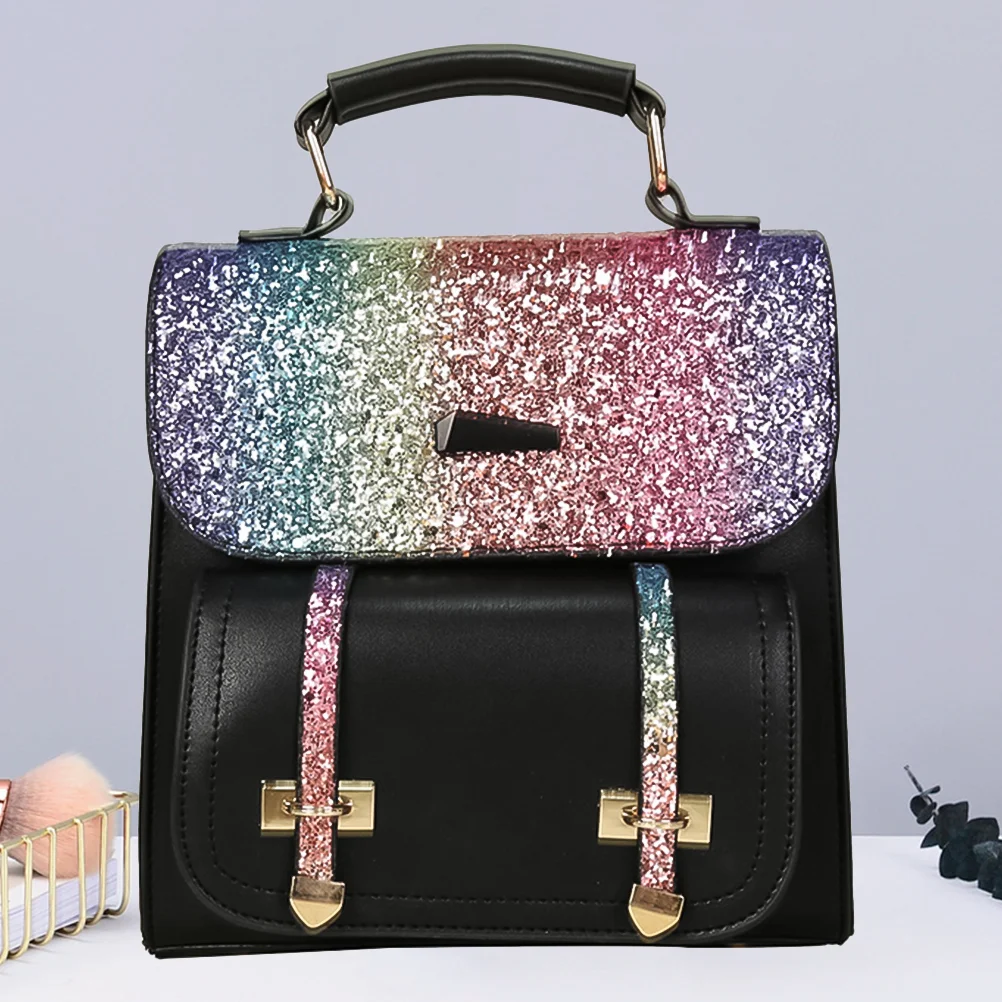 

Shining Sequin Backpack PU Shoulder Satchel Backpacks Casual Backpack Fashion Daypacks Purse for Lady Students ( Black )