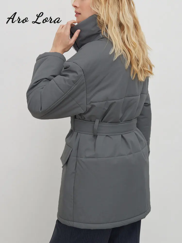 Women's Winter Stand Collar Parkas Tie Waist Coats for Women Casual Solid Puffer Jackets Female 2022 Warm Down Jacket Streetwear