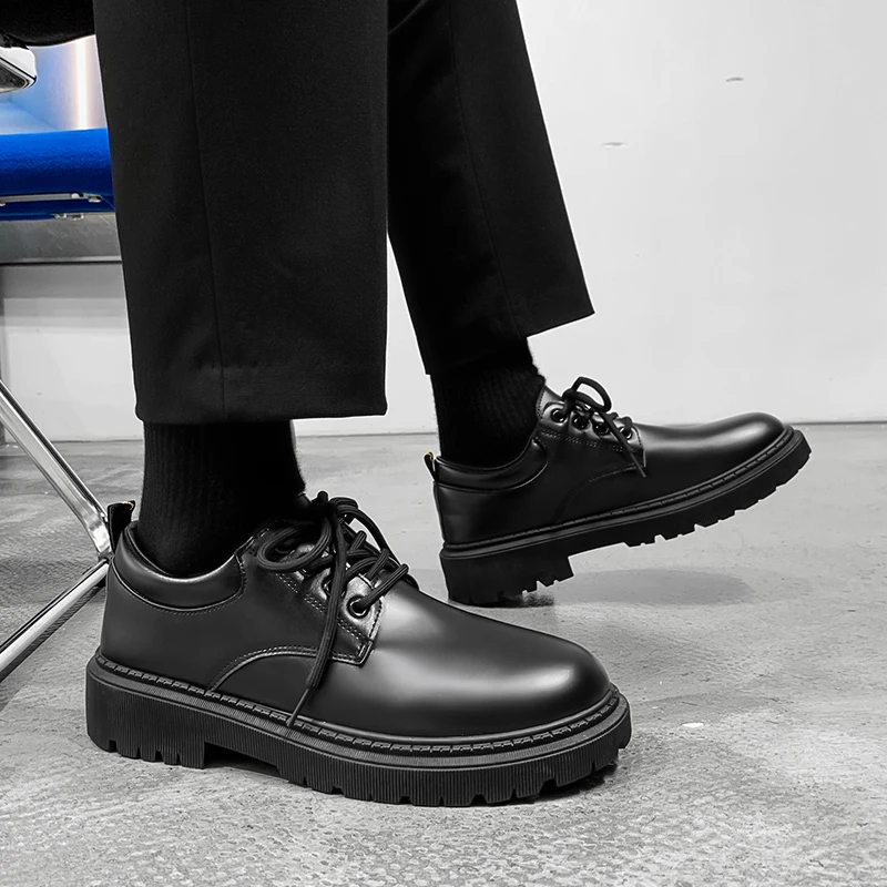 

Мужские туфли в британском стиле, деловая и деловая повседневная кожаная обувь с большим носком, высокие свадебные туфли для жениха, цвет черный, лето