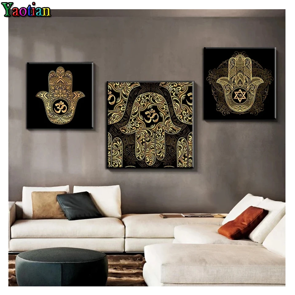 

Алмазная живопись Hamsa с ручной буддистской вышивкой, вышивка крестиком, марокканская Мандала 5D, алмазная вышивка «сделай сам», полноразмерн...