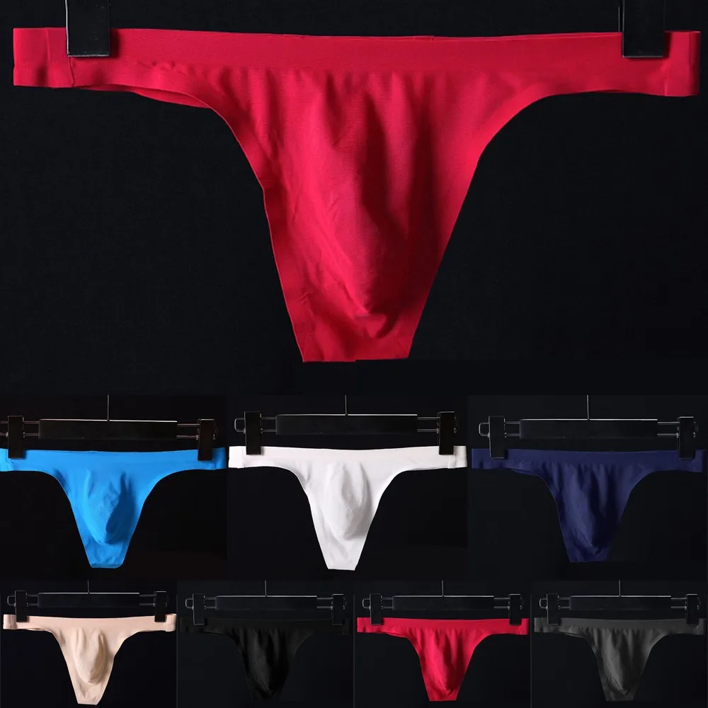 

Mens Underwears Seamless Ice Silk Breathable Briefs Sexy Comfortable Low-Rise Thong T-Pants Panties Sexy U-convex Panties Solid