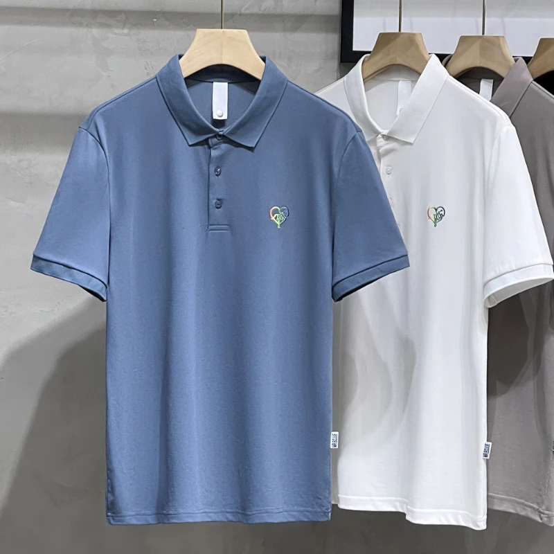 

Новинка 2023, модное хлопковое высококачественное поло с вышивкой, летняя трендовая мужская одежда с короткими рукавами и отложным воротником