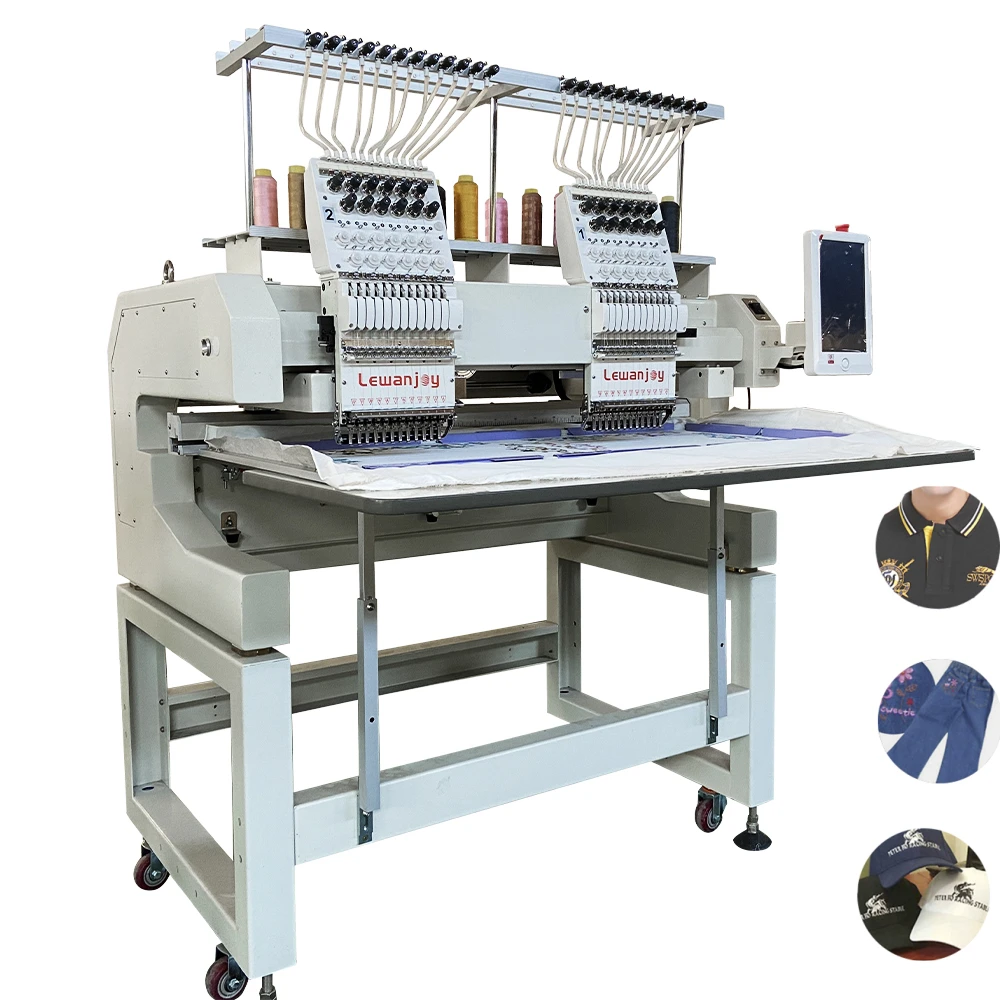 Computerized Embroidery Machine Two Head 15 Needles With Free Auto Oiling Device For Cap Flat Shoes