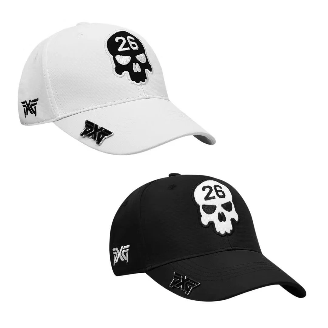

Skull new embroidery all-match male and female couples P-PX-G golf hat with cap clip black and white