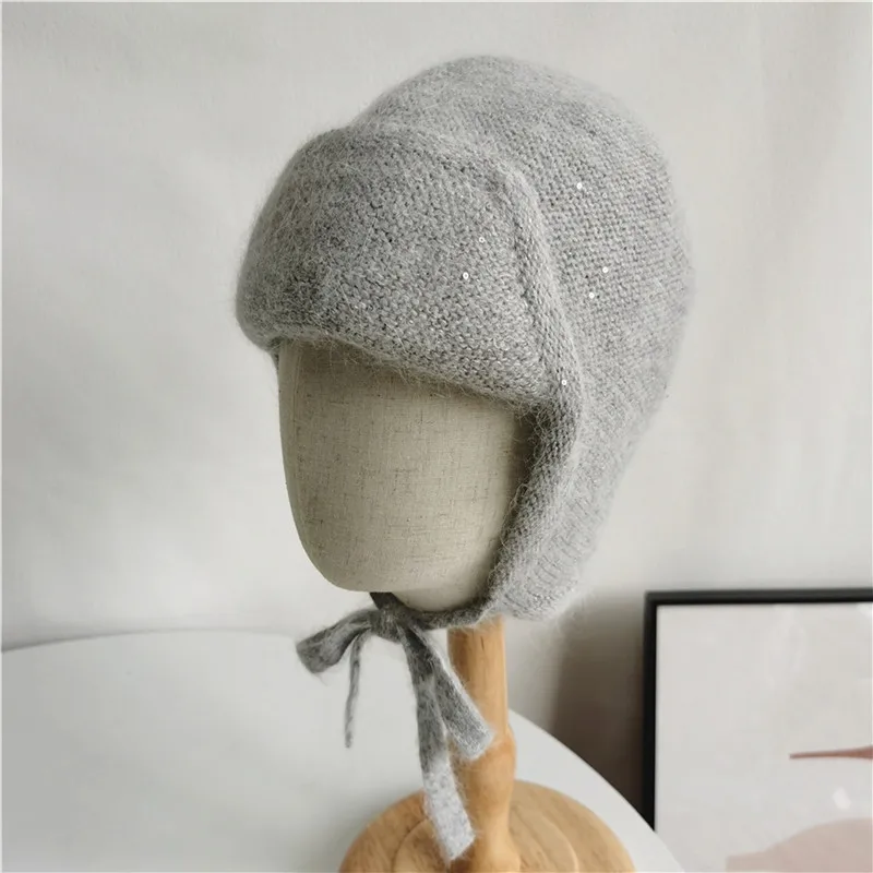 Women Hat Winter Angora Knit Earflap Warm Autumn Outdoor Skiing Accessory For Teenagers Female Bomber Bonnet Rabbit Hat