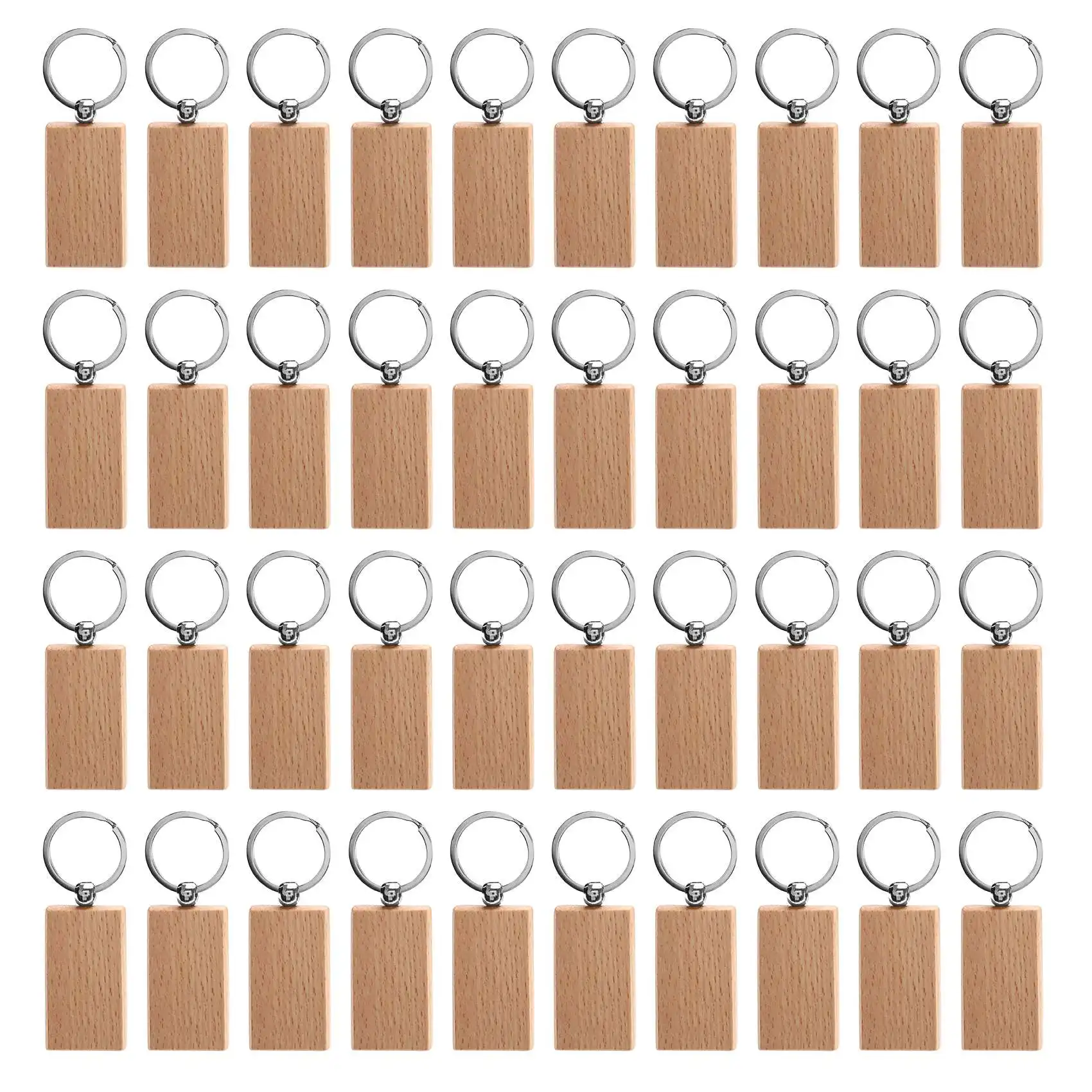 

40Pcs Blank Rectangle Wooden Key Chain Diy Wood Keychains Key Tags Can Engrave Diy Gifts