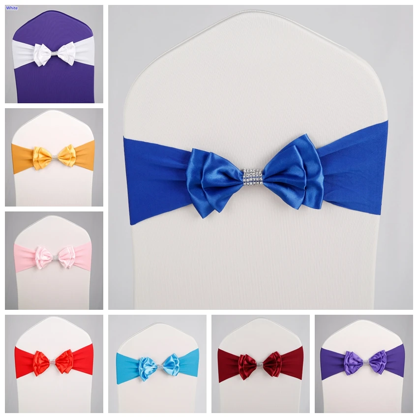 23 Colours Satin Chair Sash Spandex Bow knot Tie Ready Made For Use Banquet Hotel Birthday Party Wedding Decorations Champagne