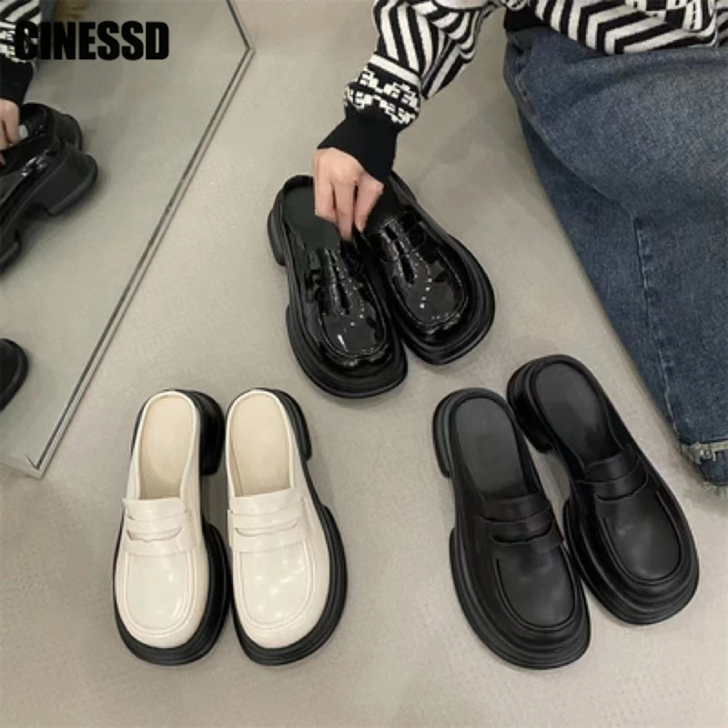 Thick Sole Big Size Mules Women Casual Platform Ladies Summer 2023 New Slippers Female Outside Slides Shoes Vintage Chic Design