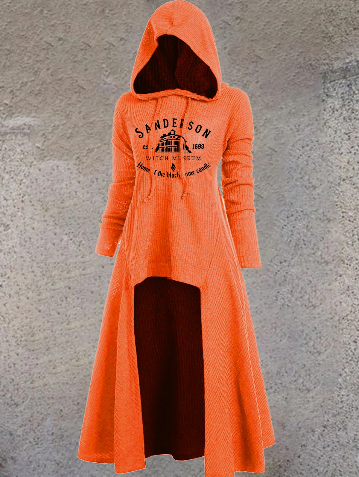

Women Fashion Print Long Sleeve Sanderson Witch Museum Hooded Irregular Halloween Top