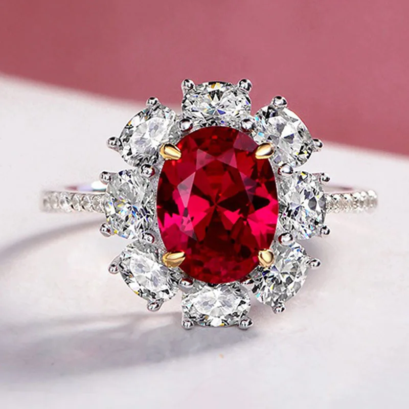 

Exquisite Red Egg-shaped Crystal Wedding Rings Inlaid Sparkling AAA CZ Rhinestone Zircon for Women Engagement Jewelry
