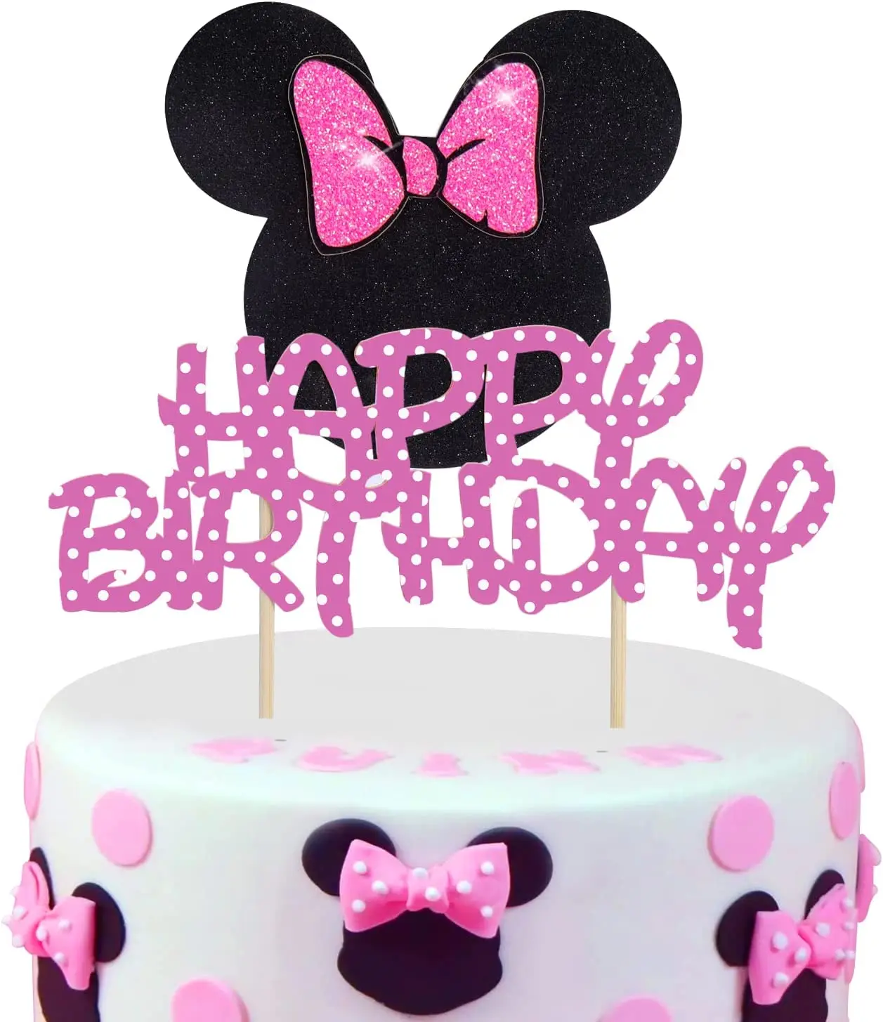 

Топпер для торта «Минни Маус», блестящий бант, мышь, счастливая фотография кексов, медиаторы для детского праздника, украшение для торта на ...