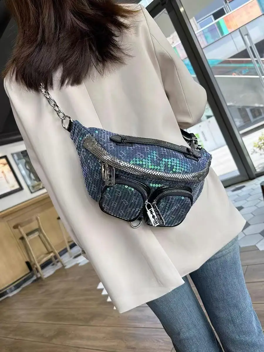 Высококачественная блестящая модная сумка-хобо с блестками большая