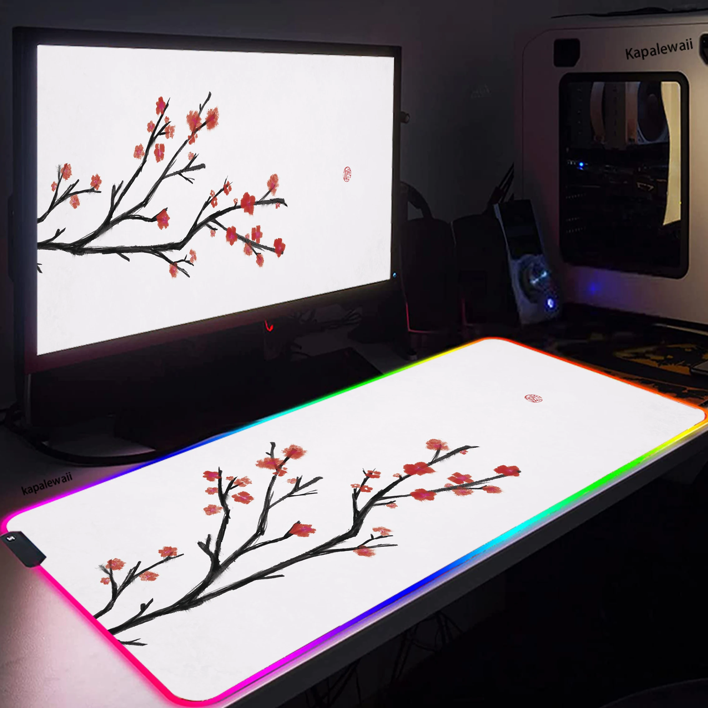 

Sakura Mousepad Cherry Blossom Gaming RGB Pink Deskmat Mouse Pad Company Japanese Mausepad Aesthetic Mousepad Large 90x40 80x30