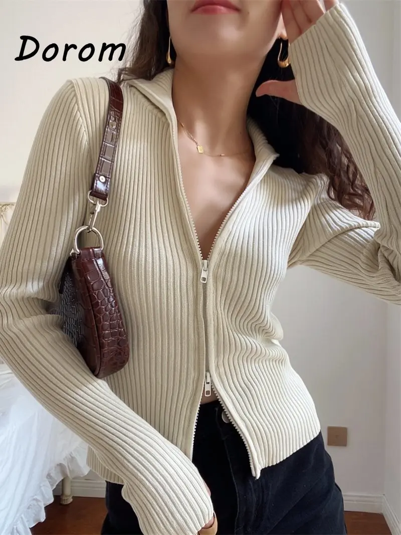 

Женский кардиган на двойной молнии, зимний винтажный элегантный свитер-водолазка в стиле гранж, женские облегающие Топы в рубчик в стиле Харадзюку