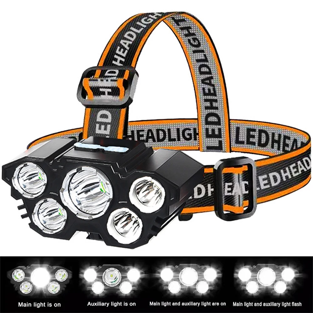 

Fishing Rechargeable Usb Outdoor Super Head-mounted 5 Strong Led Built-in Rechargeable Bright Night Headlight Battery Flashlight