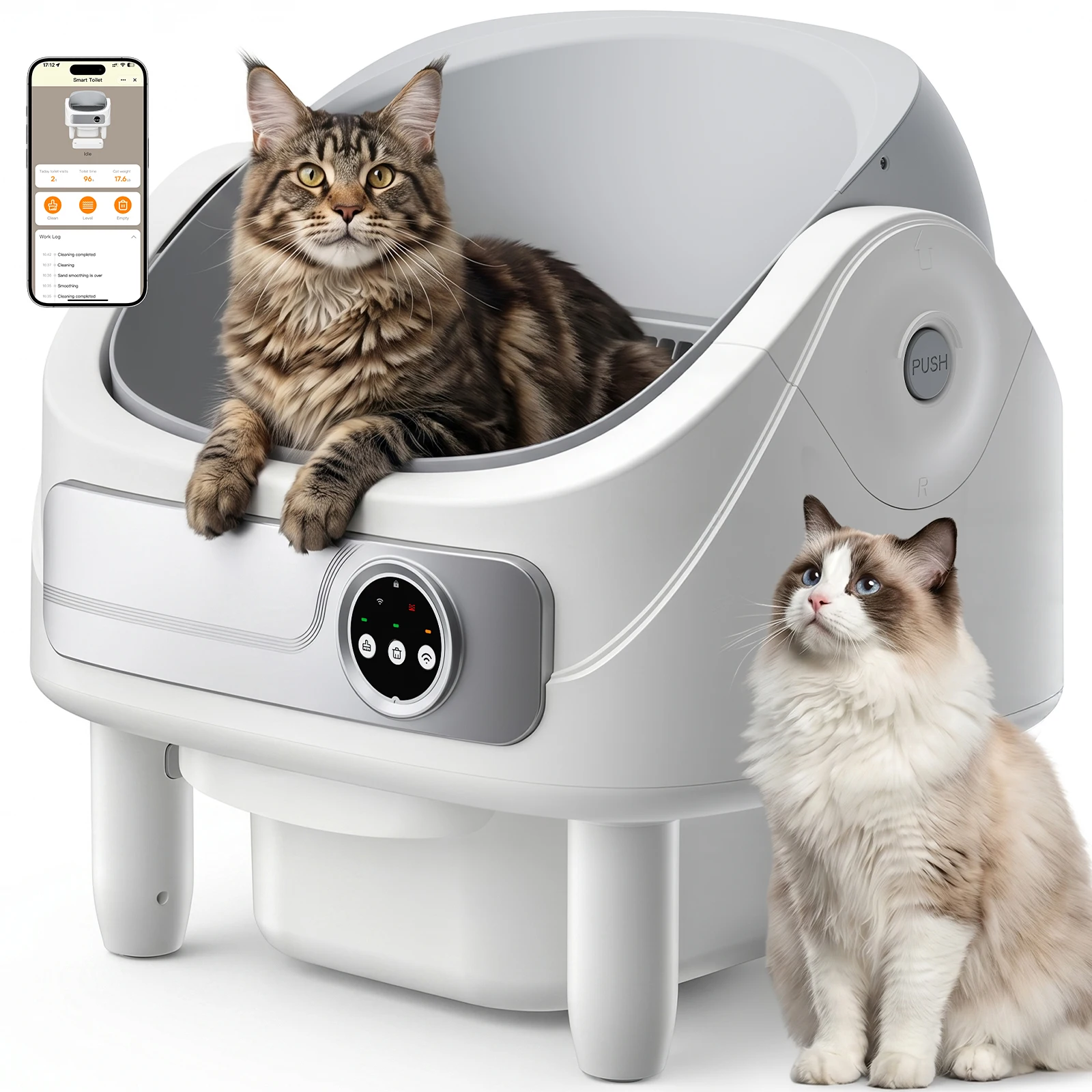 Patbrela Self-Cleaning Cat Litter Box, Automatic Litter Box with Bio-Radar & 10 Safety Sensors for Anti-Pinch,Open Top Large Litter Box with App Control & Odor-Removing System