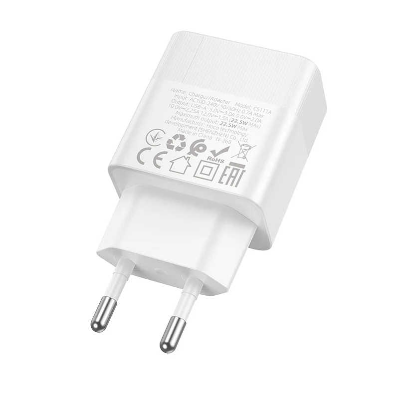 Фото Зарядное устройство HOCO USB A 22.5W для быстрой зарядки телефонов Xiaomi/Oppo с LED-индикатором, адаптер QC3.0 для путешествий, EU-разъем, для Samsung, Huawei №4
